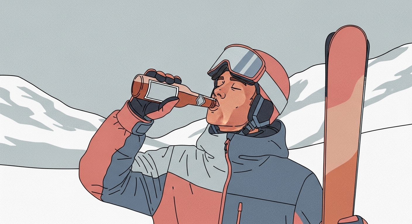 Skier drinking beer