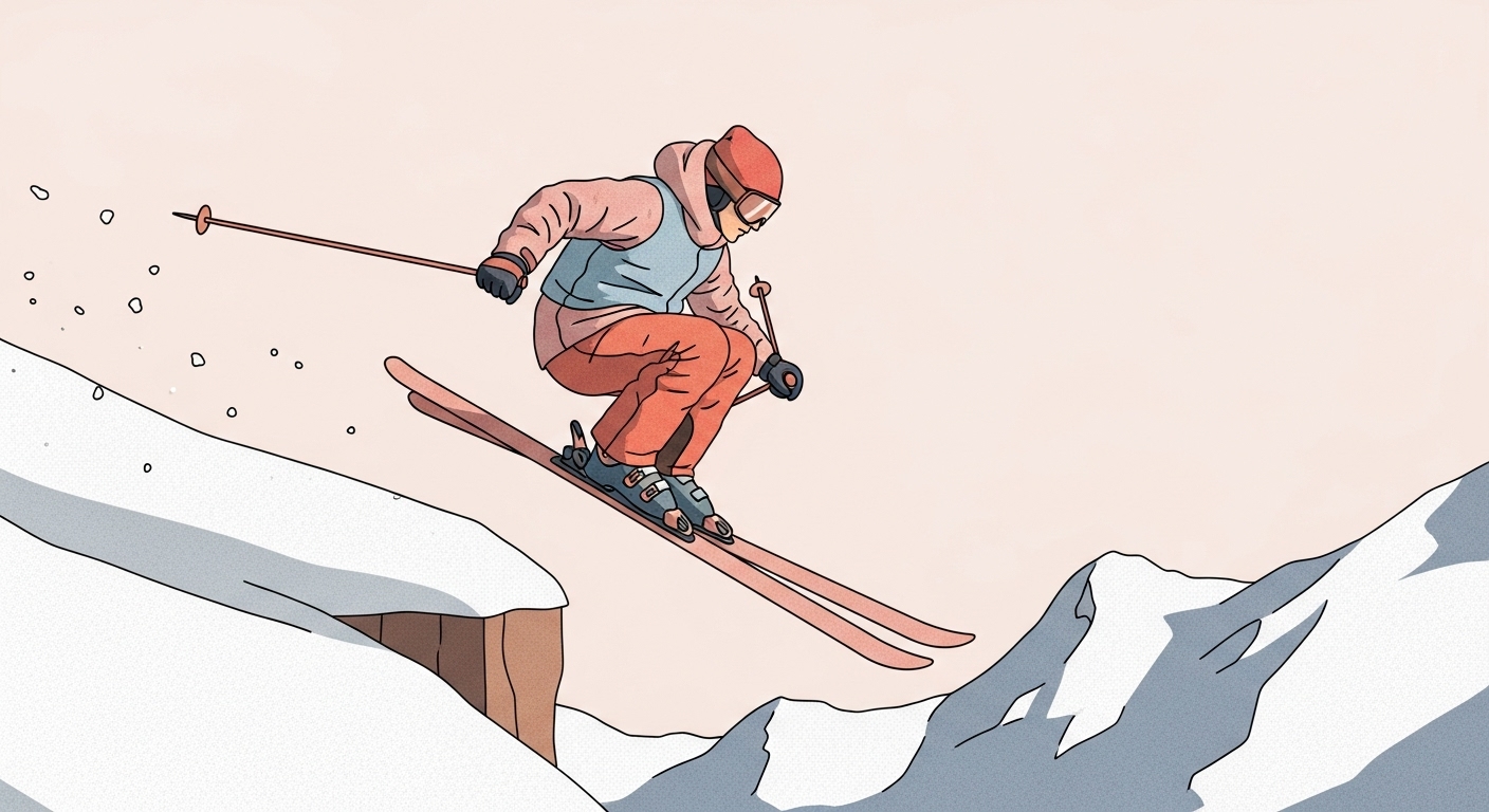 Skier jumping off cliff